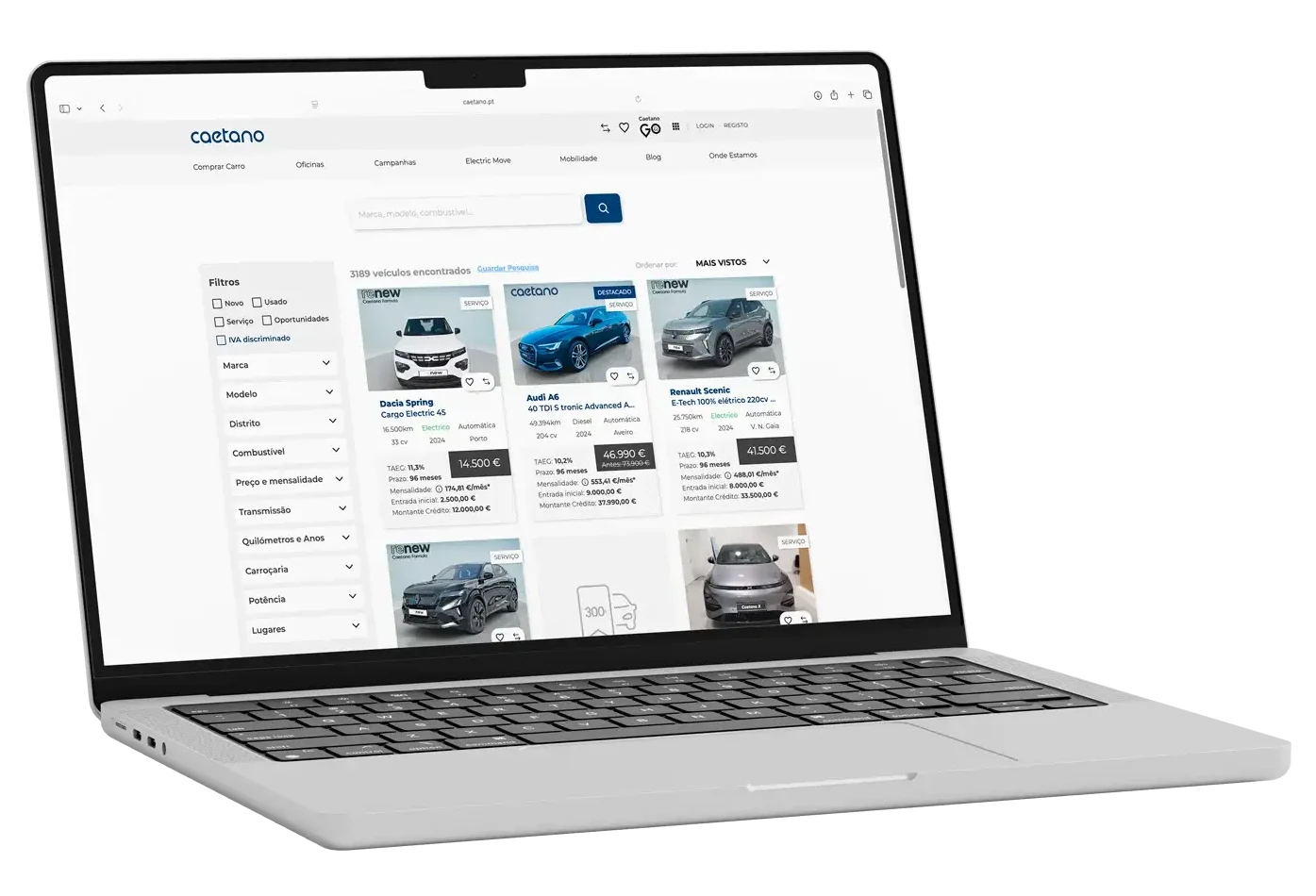 Macbook com o catálogo de carros usados Caetano.pt