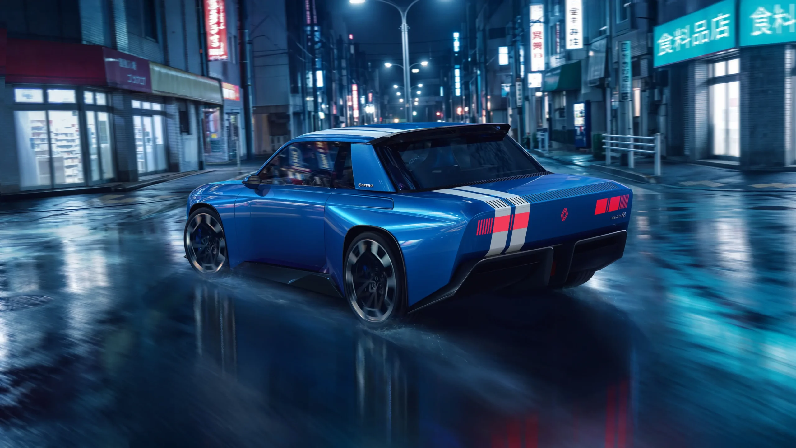 Concept car Renault 8 Gordini em estrada visto de traseira