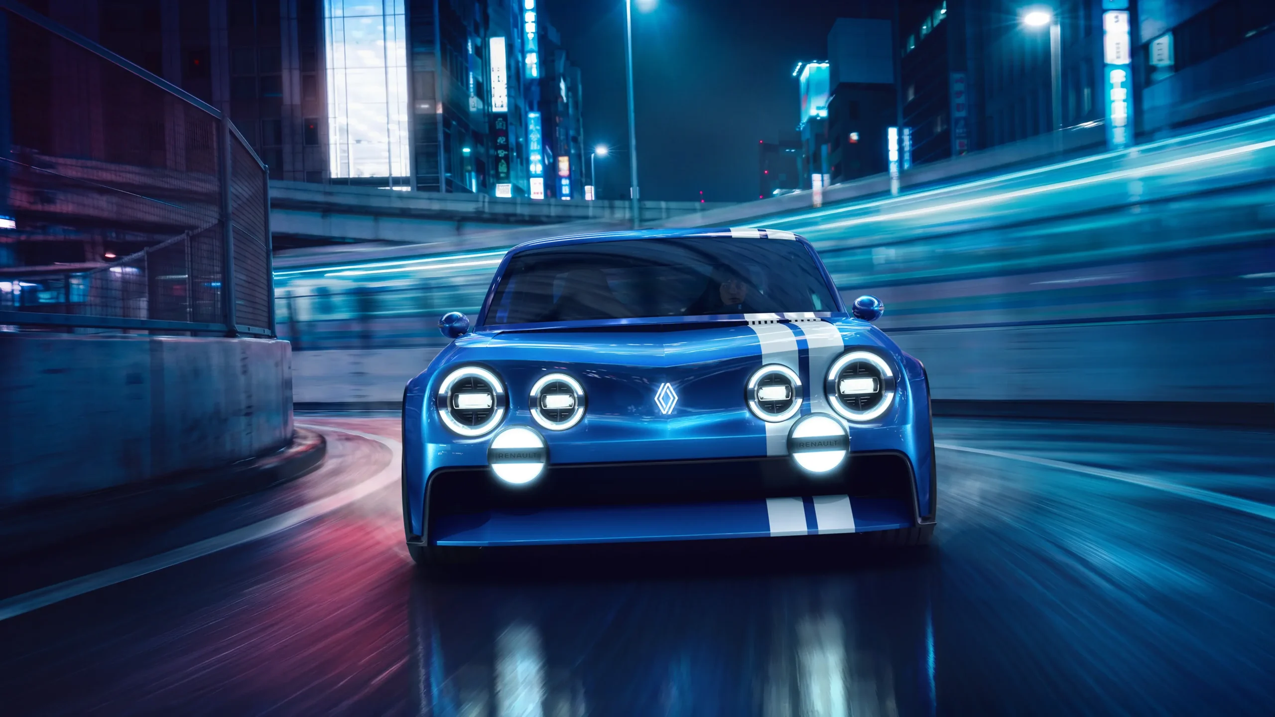 Concept car Renault 8 Gordini em estrada visto de frente