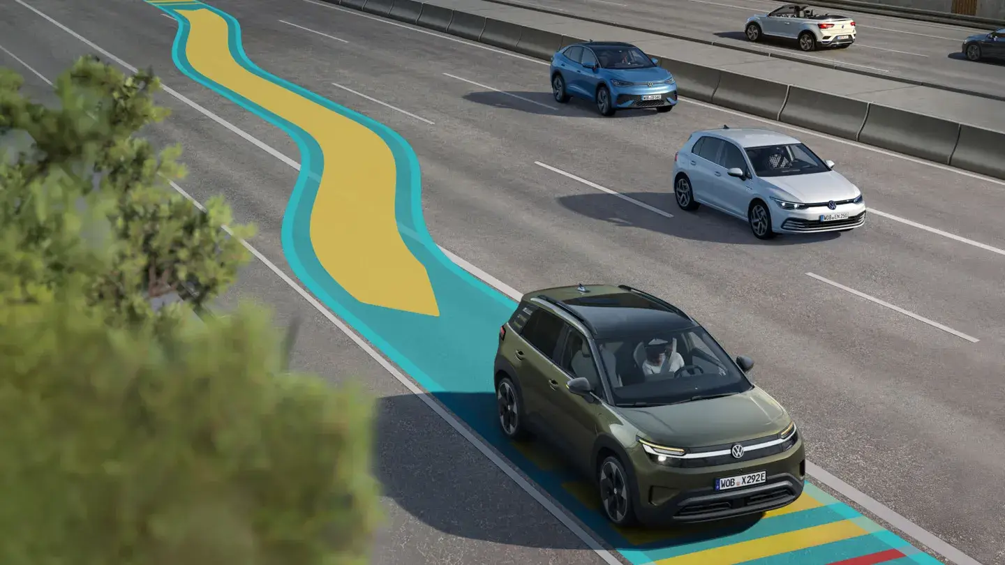 Imagem de uma estrada com múltiplas faixas com vários carros, destacando-se um ID. Cross