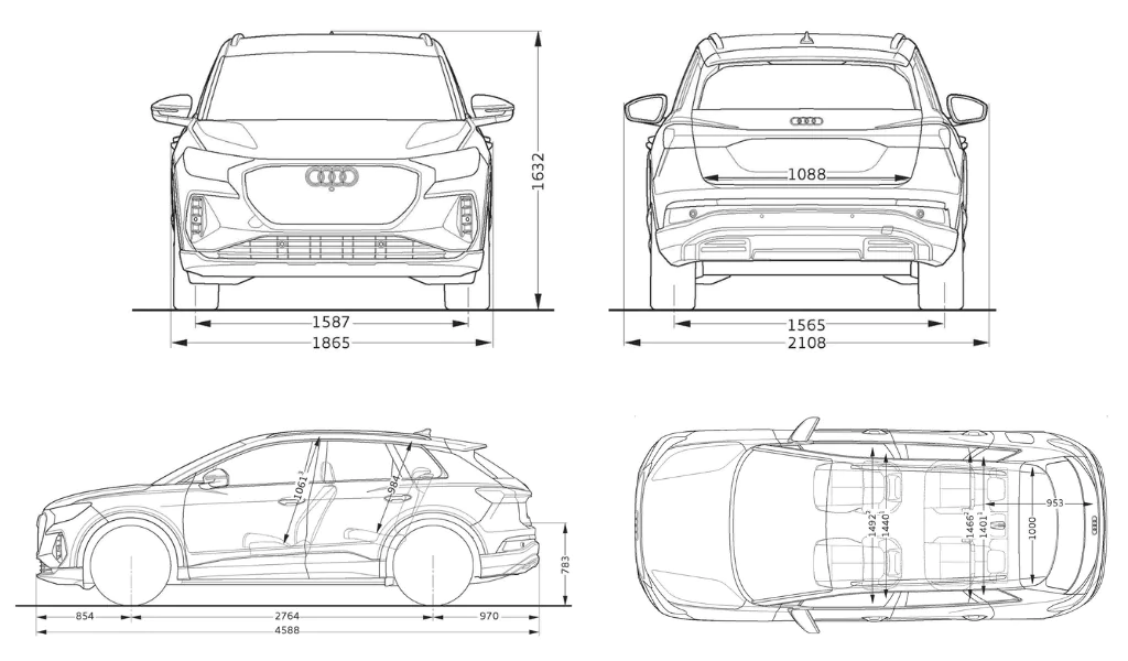 medidas-audi-q4 dimensões e medidas Audi Q4 e-tron