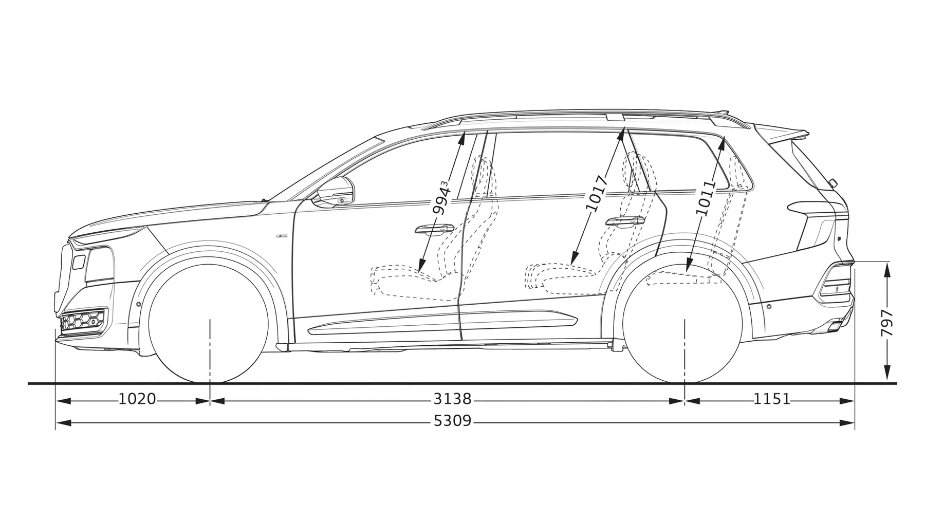 Ilustração com dimensões Audi Q9