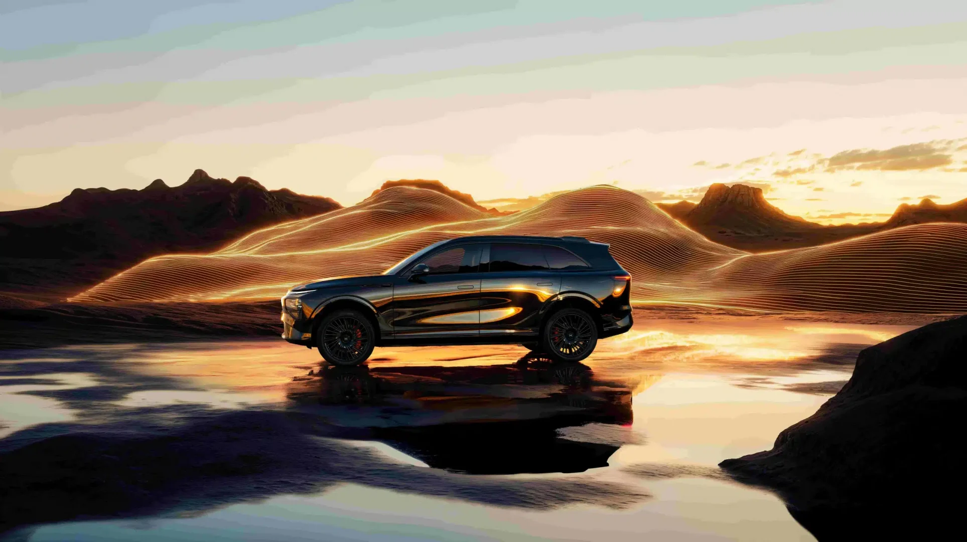 Vista lateral do novo XPENG G9