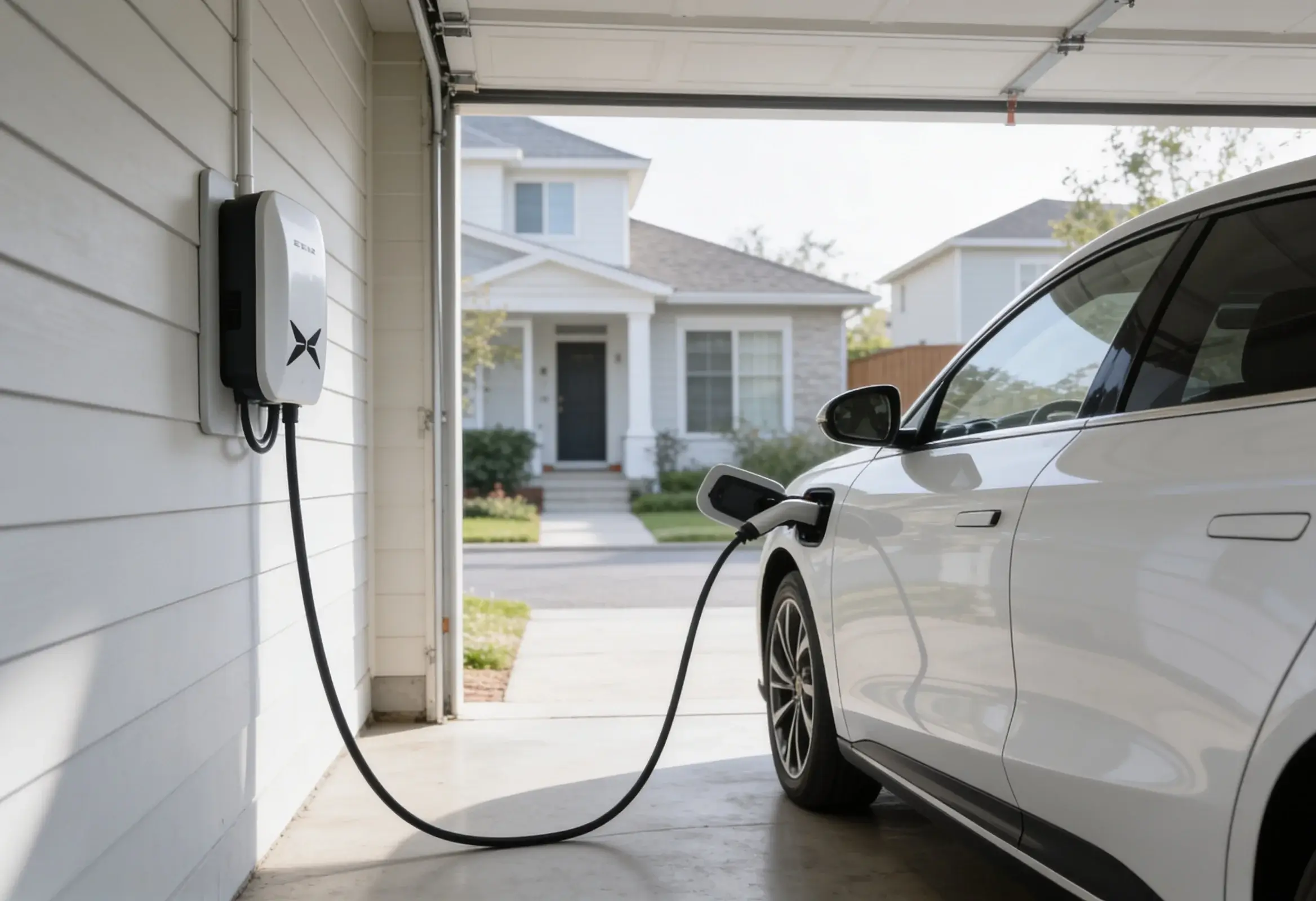 Carro XPENG a carregar na garagem com wallbox