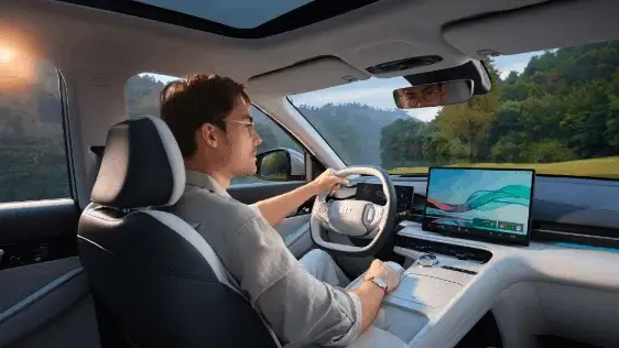 Homem a conduzir carro Geely