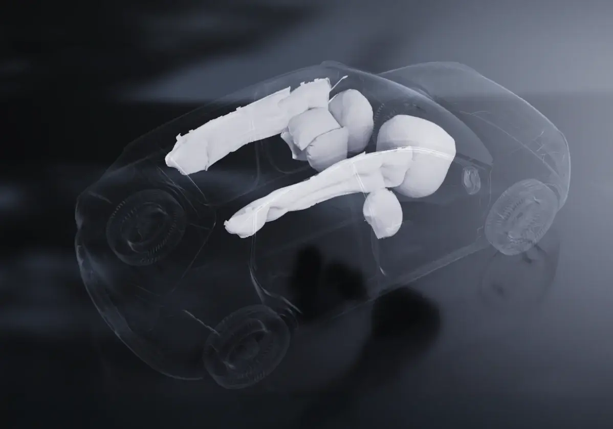 Ilustração 3D dos airbags do Geely E2