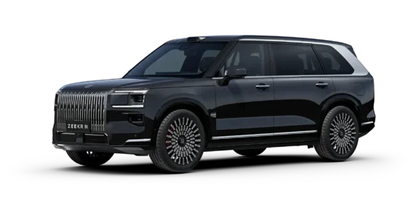 Zeekr 9X Ultra AWD em Onyx Black com jantes Galaxy de 22”, vista a três quartos