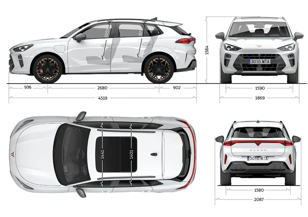 Ilustração das dimensões completas do CUPRA Terramar