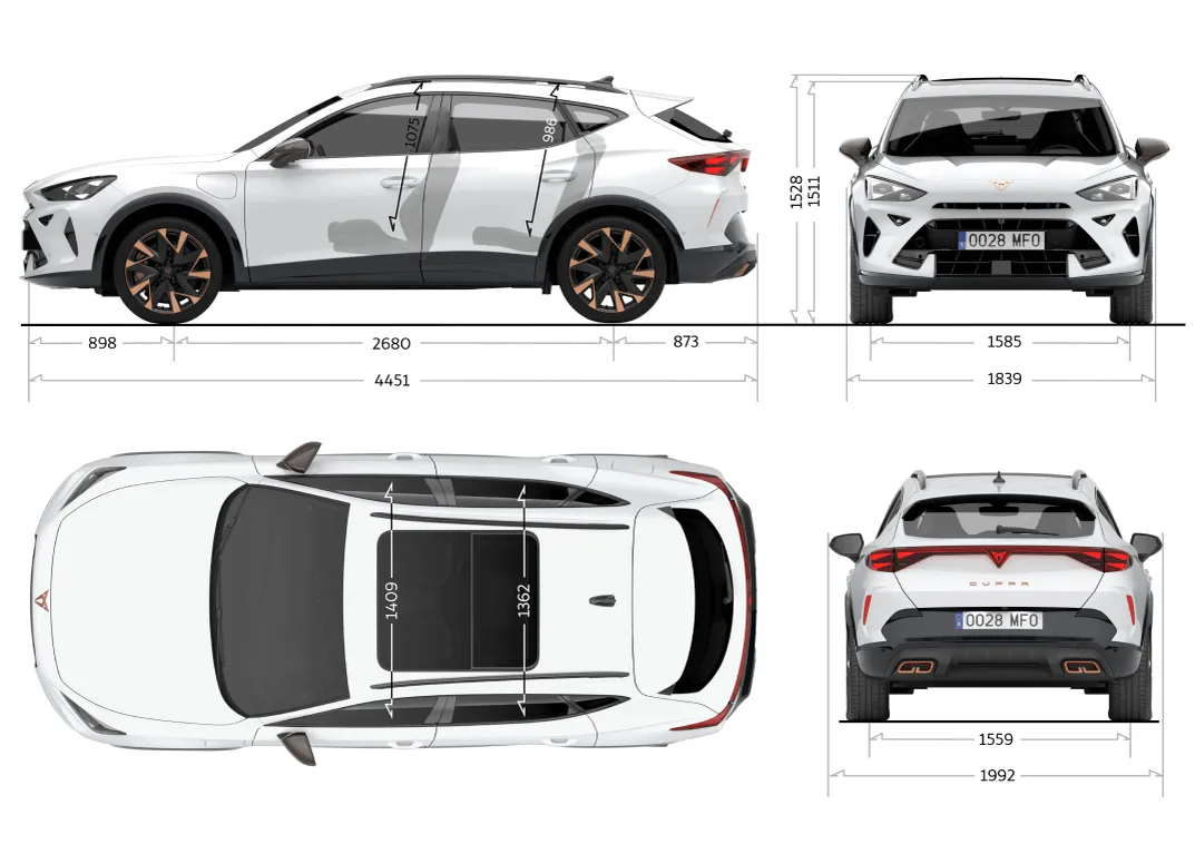 Ilustração das dimensões completas do CUPRA Formentor